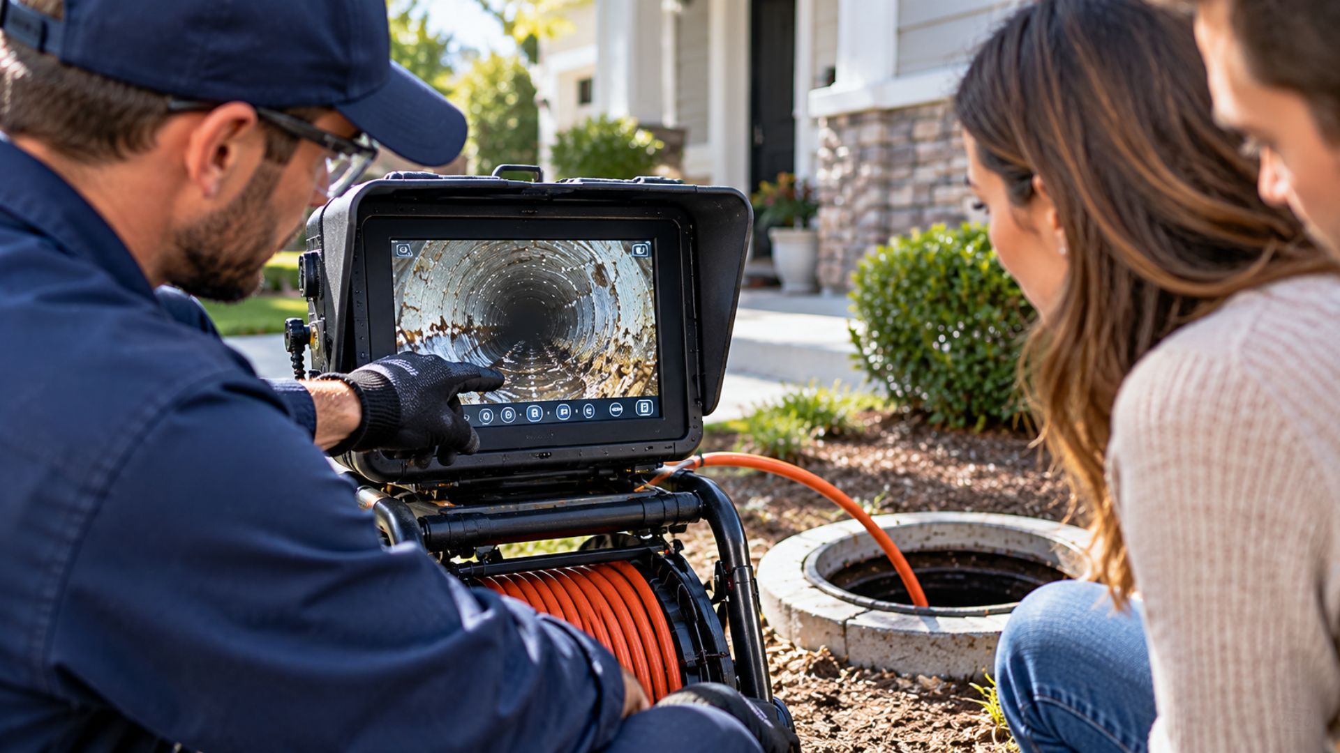 Sewer scope inspection camera examining private sewer lateral