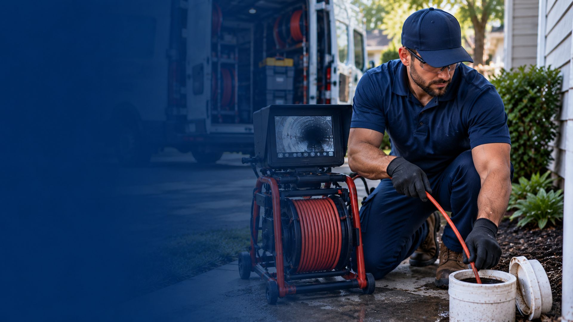 Technician performing an HD sewer camera inspection on Long Island