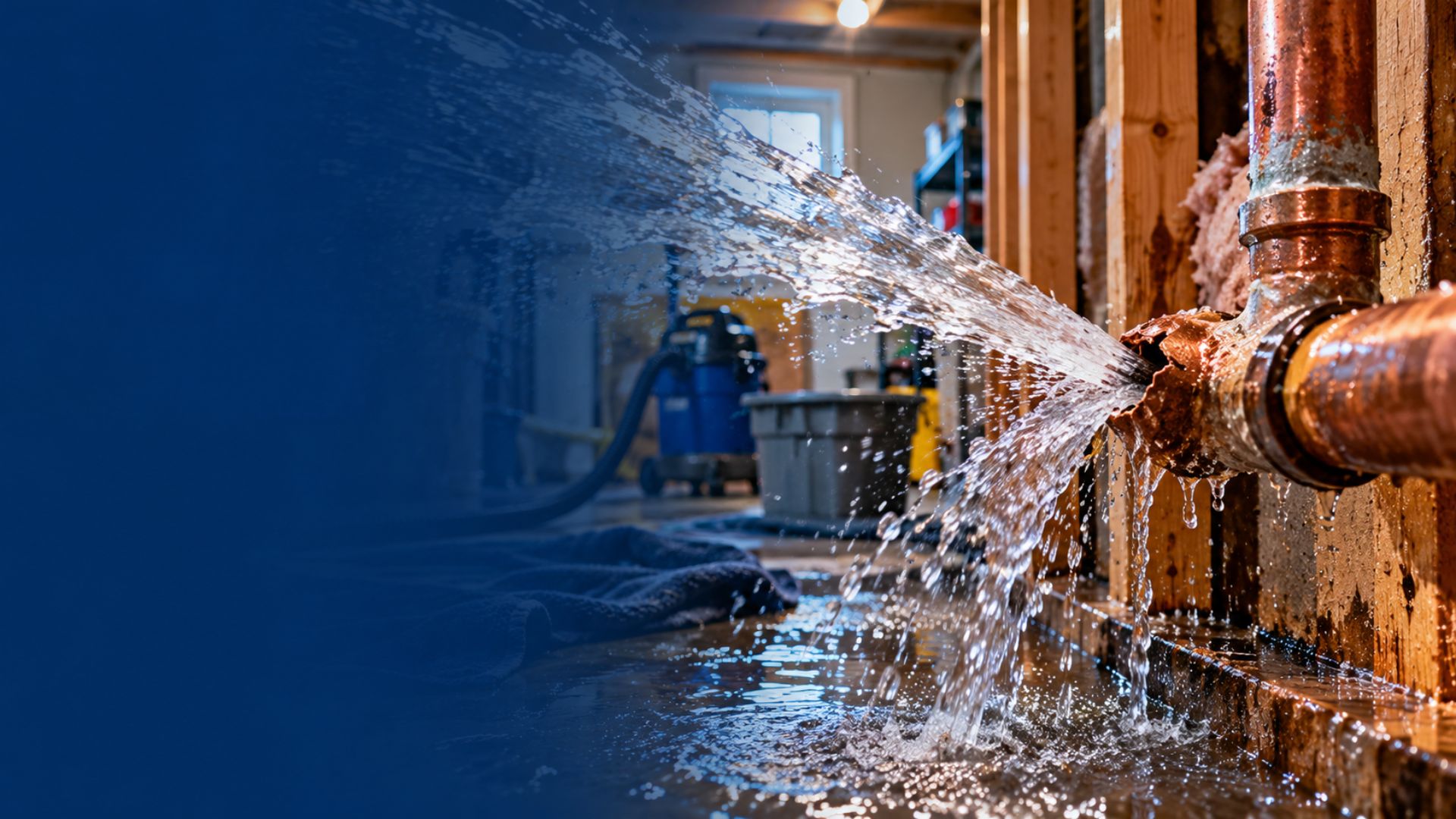 Burst pipe repair on Long Island — burst pipe emergency in a basement